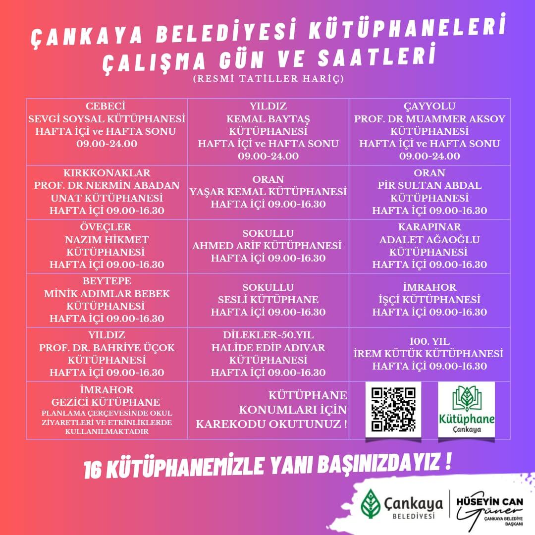 ÇANKAYA BELEDİYESİNİN KÜTÜPHANELERİ 7/24 HİZMET VERİYOR...
