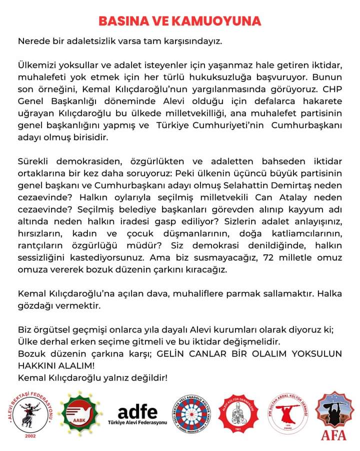 Alevi Kurumlarından Ortak Paylaşım...